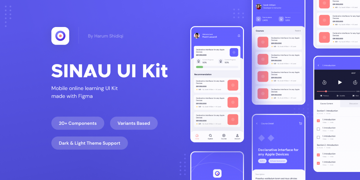 Freebie Figma Online Learning UI Kit Free - SINAU