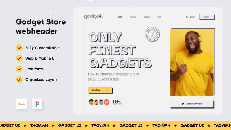 Gadget landing page header part UI UX design