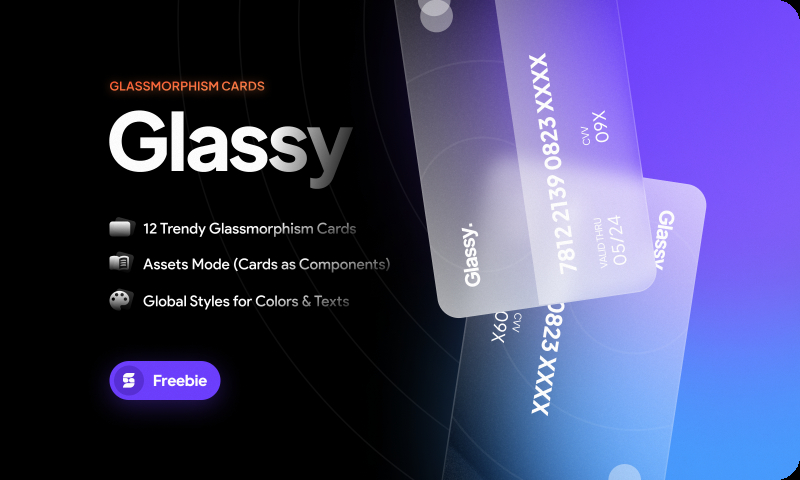 Glassy - 12 Trendy Glassmorphism Cards Figma