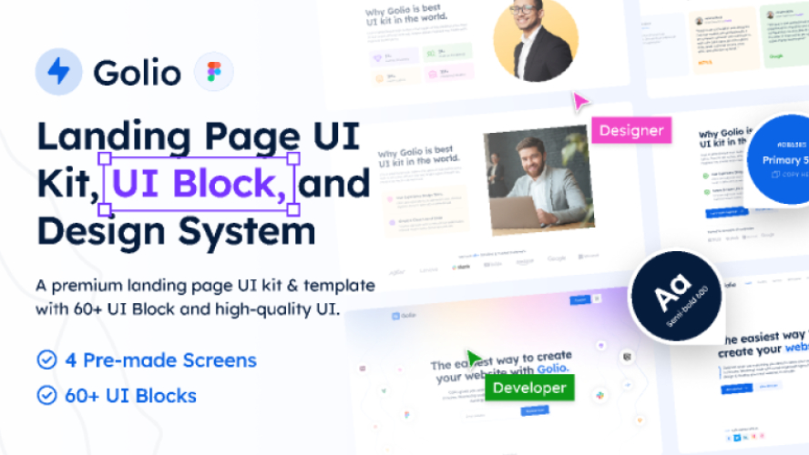 Golio - Free Landing Page UI Kit & UI Blocks Figma Template