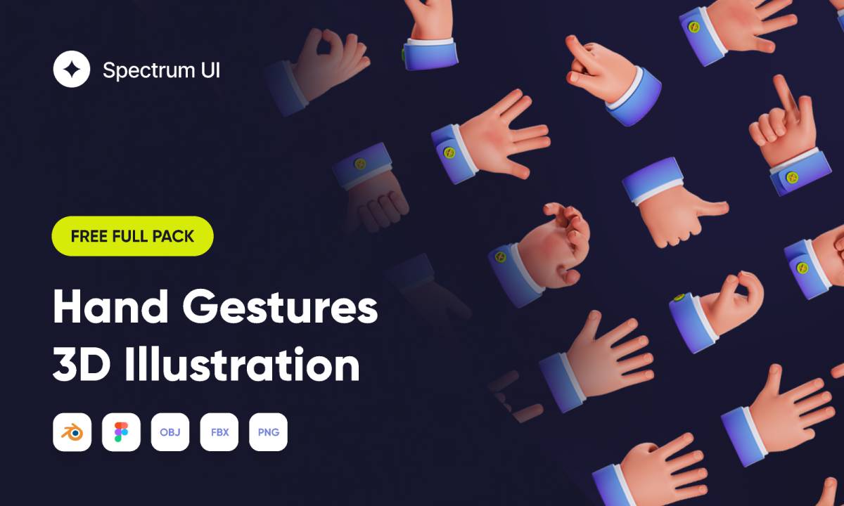 Hand Gestures 3D Illustration Figma Template