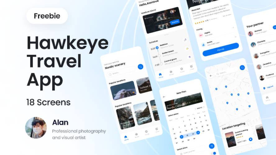 Hawkeye Travel App Figma UI Kits