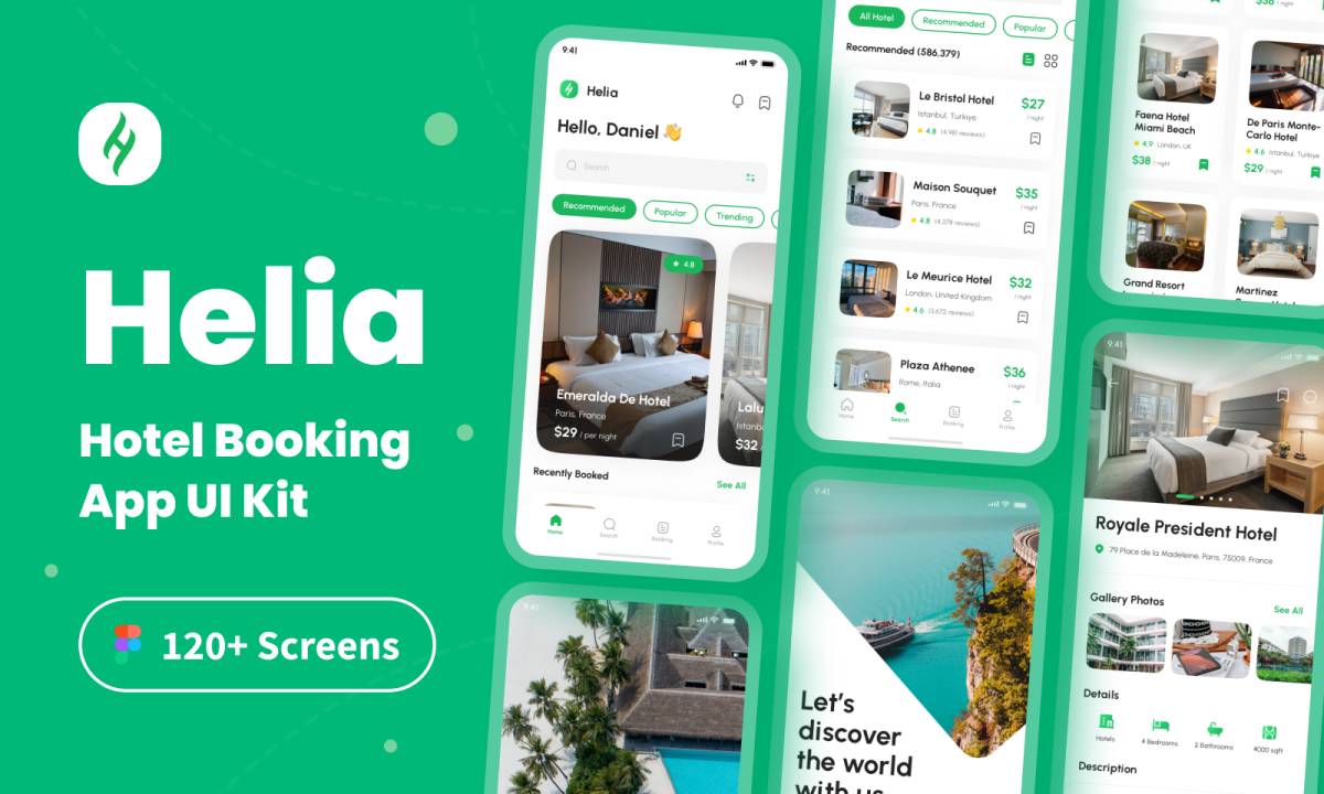 Helia - Hotel Booking App UI Kit Figma Template