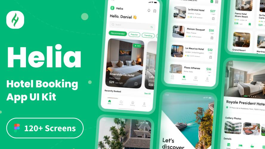 Helia - Hotel Booking App UI Kit Figma Template