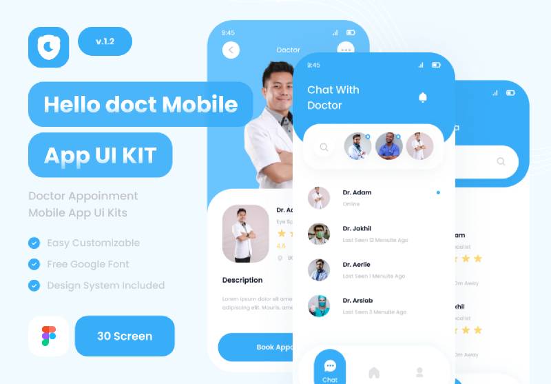 Hello doct mobile App, doctor appoinment - Figma Mobile Template