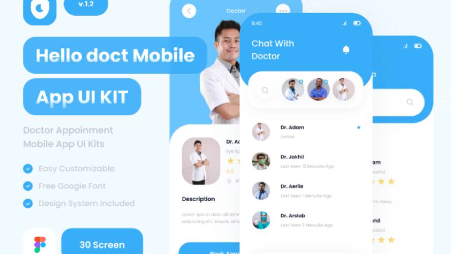 Hello doct mobile App, doctor appoinment - Figma Mobile Template