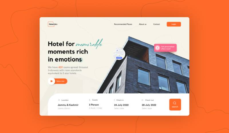 Hotel booking website figma hero section template