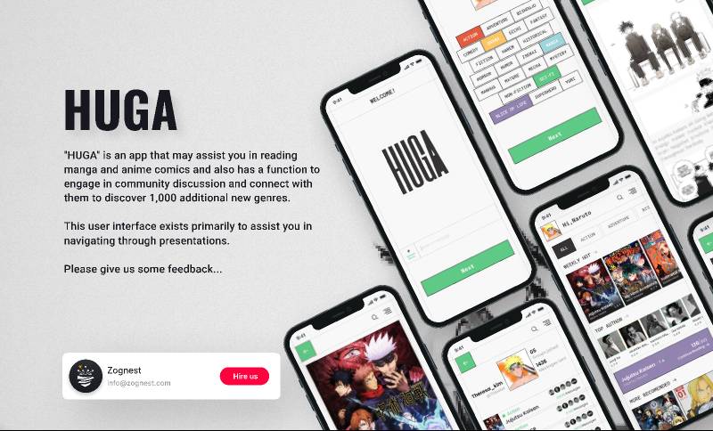 Huga anime comics figma mobile app template