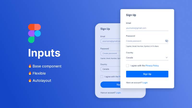 Inputs with a base component figma ui kit