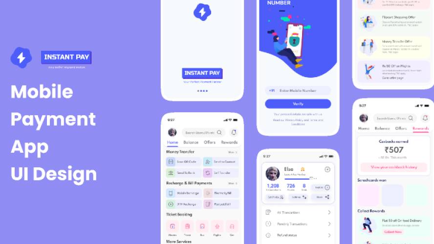Instant Pay mobile payment app UI design figma template