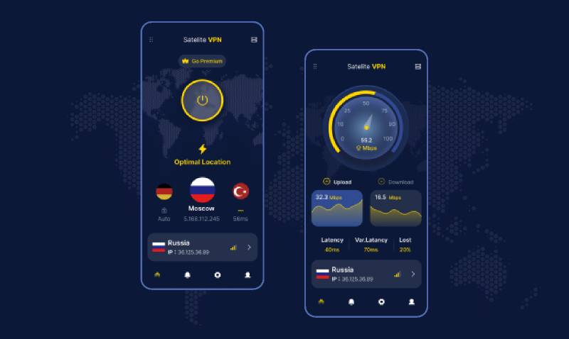 Interface design of VPN mobile app figma template