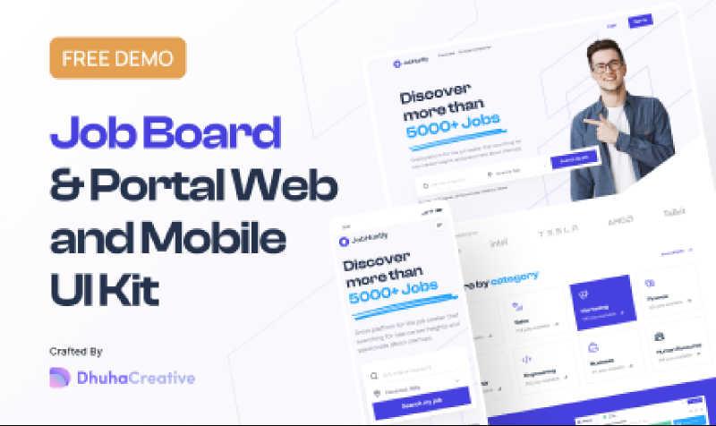 Jobhuntly - Job Board & Portal Web and Mobile Figma Free Template