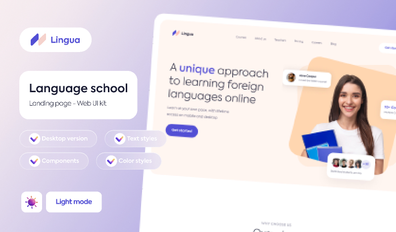 Landing page - Language learning school figma template