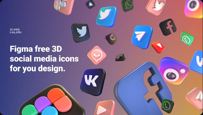 Lisa_strkv free 3D social media icons Figma Template