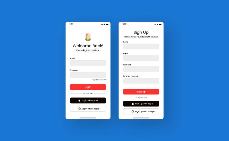 Login and Sign Up Figma Mobile Ui kit