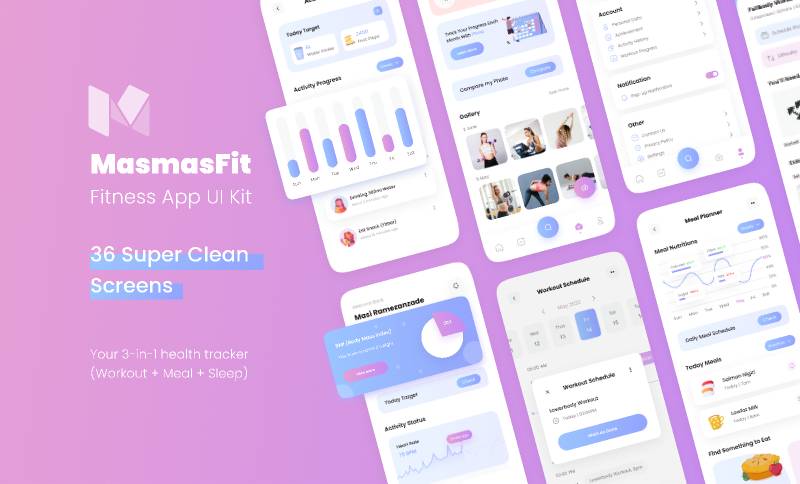 MasmasFit - Fitness App UI Kit Figma Free Download