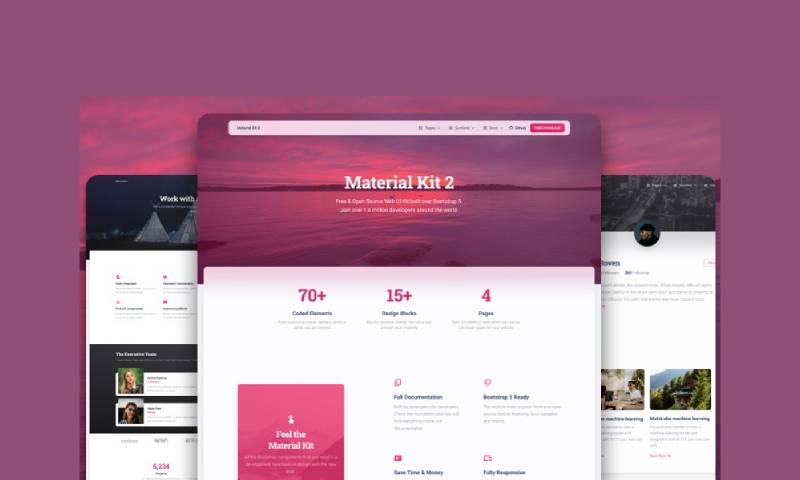 Material Kit 2 - Free UI Kit Figma Website Template