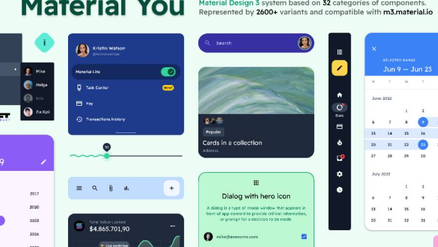 Material You for web apps. Desktop & mobile figma template