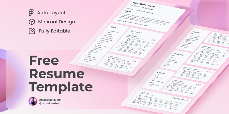 Minimal Resume Template - Material Design Figma Free Download