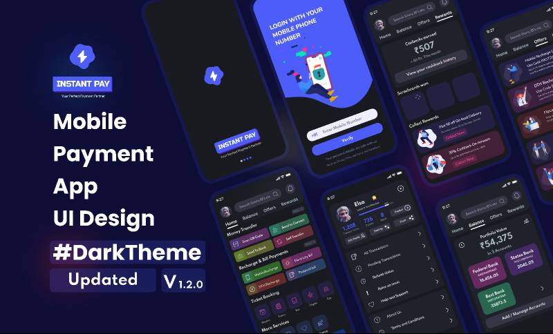 Mobile Payment App UI Dark theme Figma Mobile Template