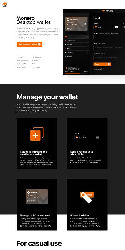 Monero GUI landing page concept