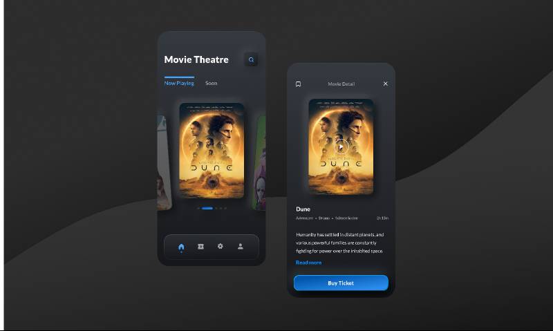 Movie screens Neumorphism Figma Mobile Template