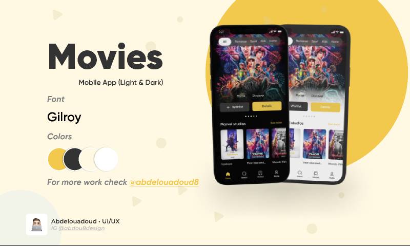 Movies mobile app home - Light & Dark Figma Template