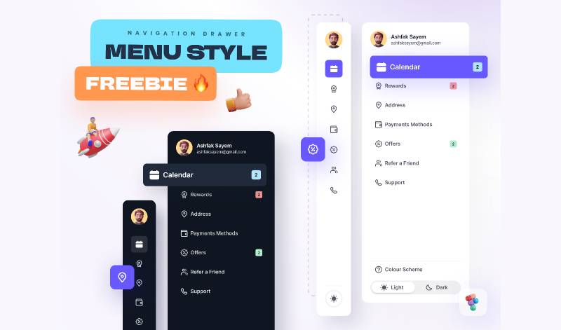 Navigation Drawer- Menu Style Figma Template