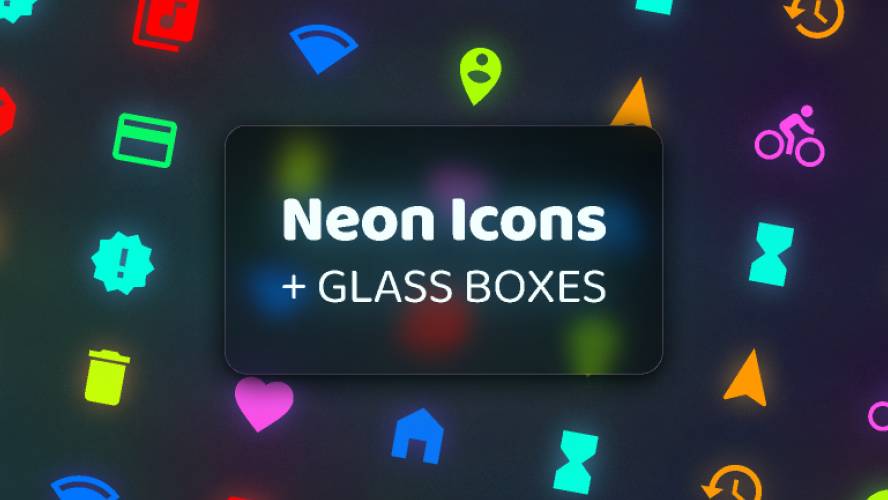 Neon Icons + Glass Boxes + Text