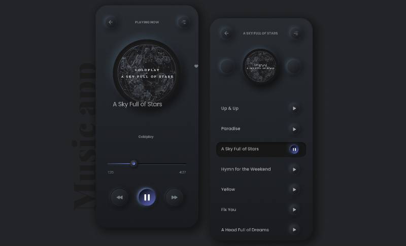 Neuromorphic Music App Concept Figma Mobile Template