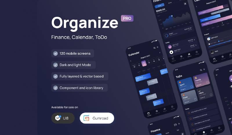 Organize Pro - Demo Figma Mobile App Template