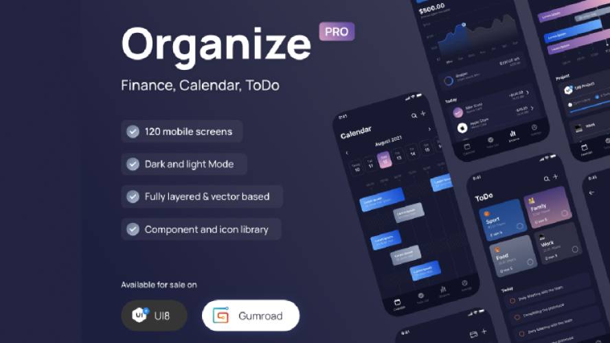 Organize Pro - Demo Figma Mobile App Template