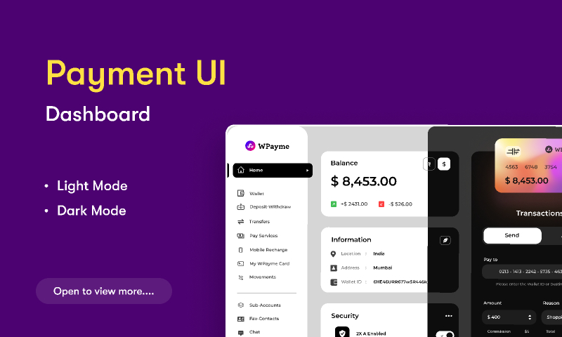 Payment App UI dashboard