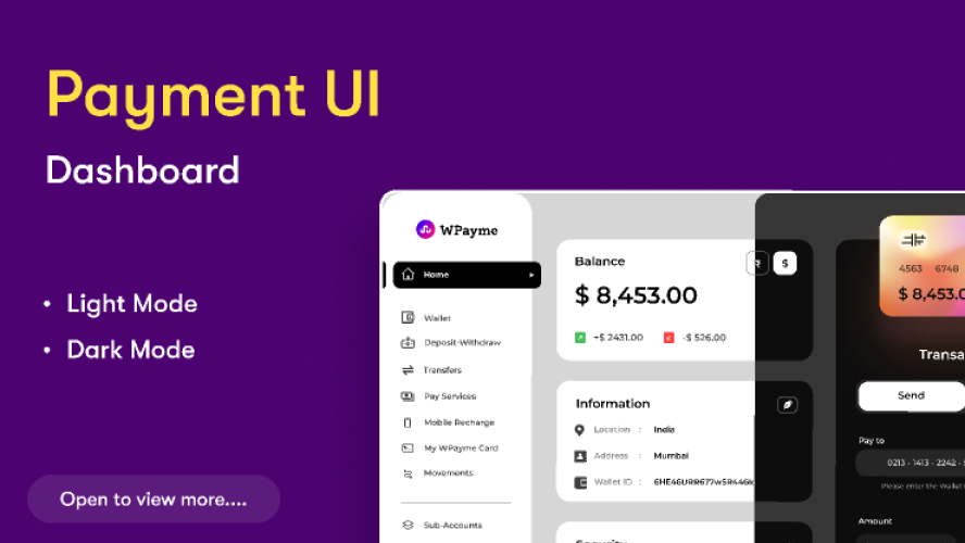 Payment App UI dashboard