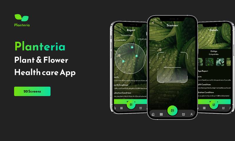 Planteria App UI and Behance Case study Figma Template