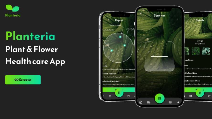 Planteria App UI and Behance Case study Figma Template