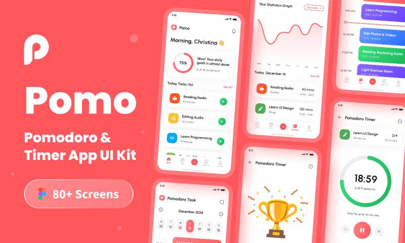 Pomo - Pomodoro & Timer App UI Kit Figma Template