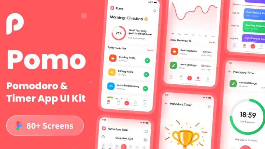 Pomo - Pomodoro & Timer App UI Kit Figma Template