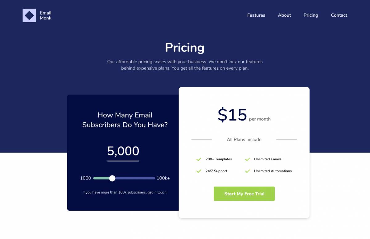 Pricing Page For Email Marketing Tool Figma Template