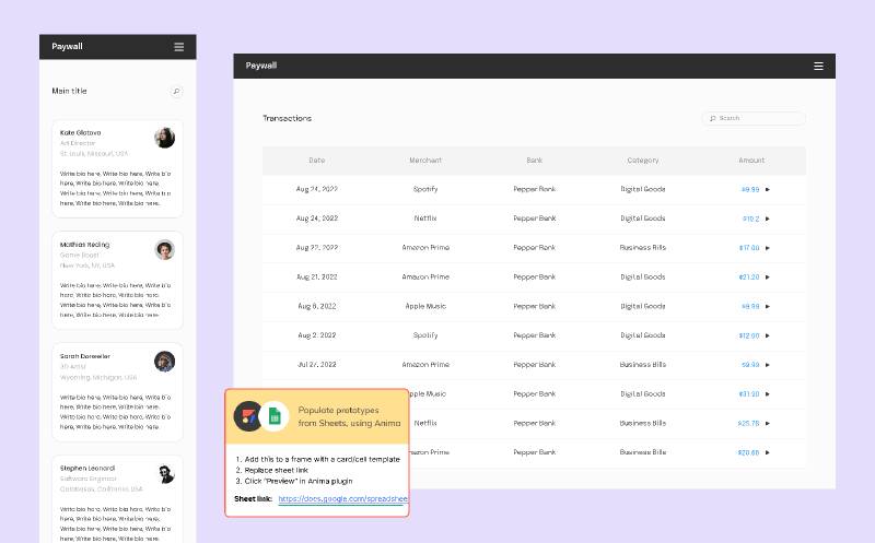 Prototype with real, live data from Google sheet