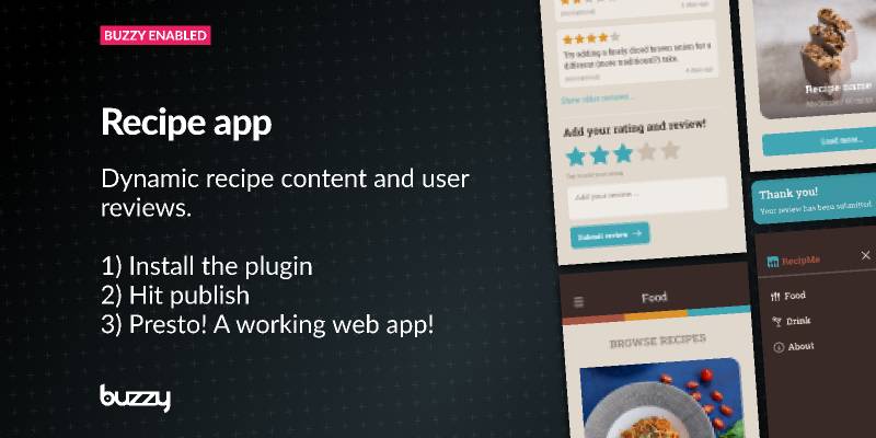 Recipe app with dynamic content and user review figma template