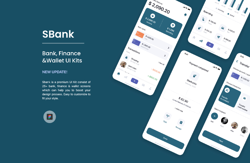 SBank - Bank, Finance &Wallet UI Kits Figma Free Mobile App