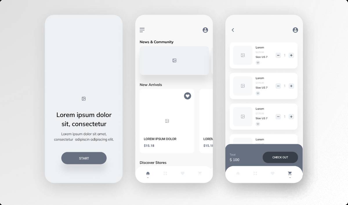 Shopping app - lo fidelity / Wireframe Figma Template