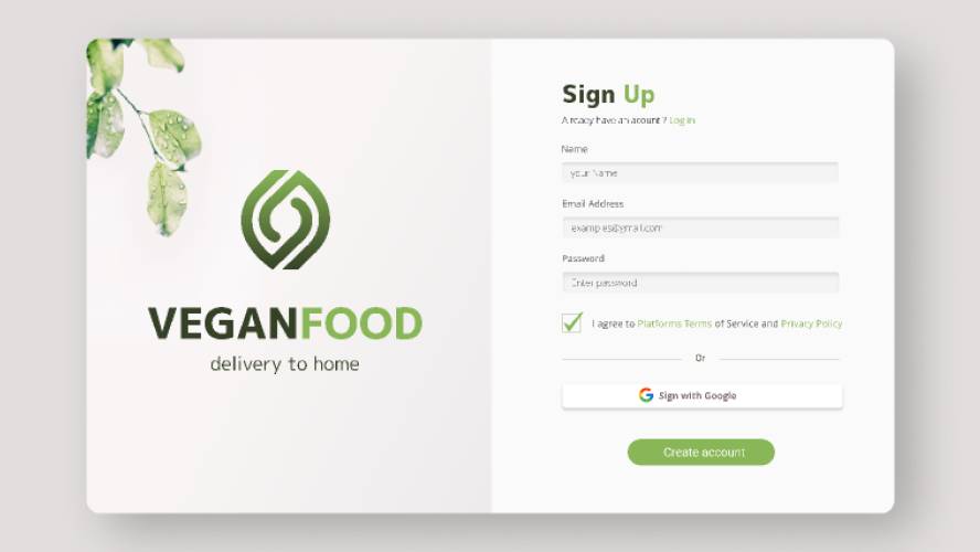 Sign Up VeganFood Figma Template
