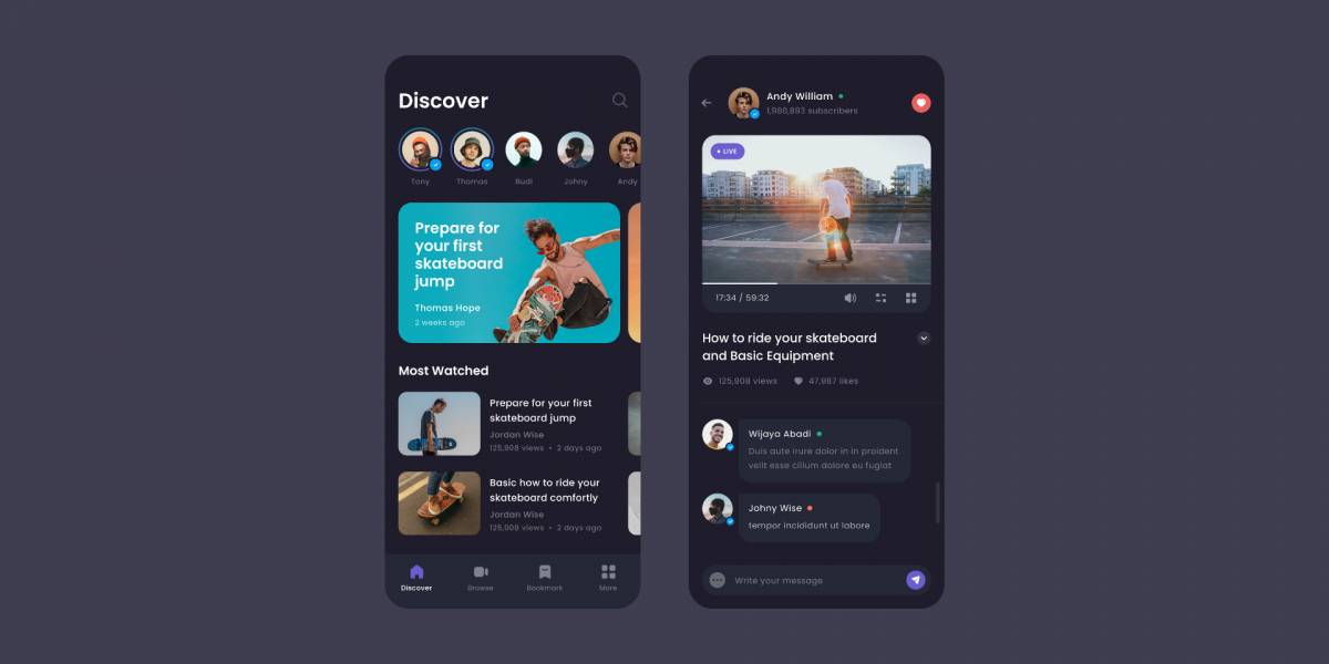 Skateboard Video Streaming App Figma Template