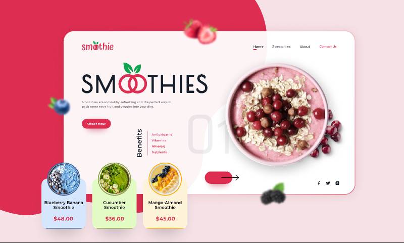 Smoothies / Beverage Landing Page Figma Website Template