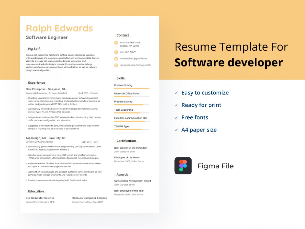 Software developer Resume/cv Figma Design template