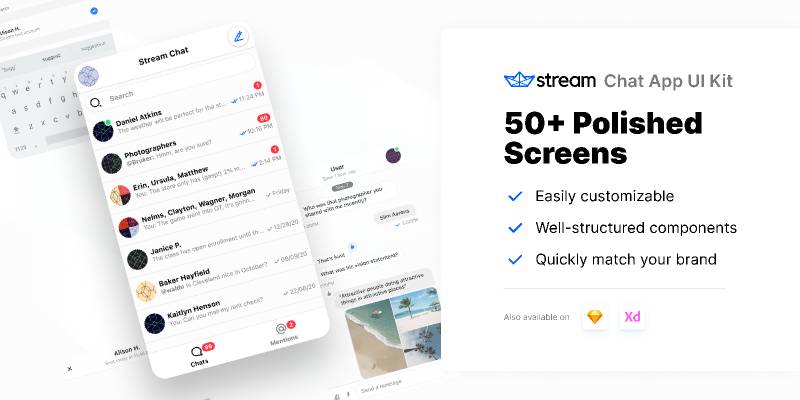 Stream Mobile Chat Kit figma free template