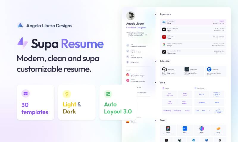 Supa Resume - Light & Dark Figma FREE Resume/CV Builder
