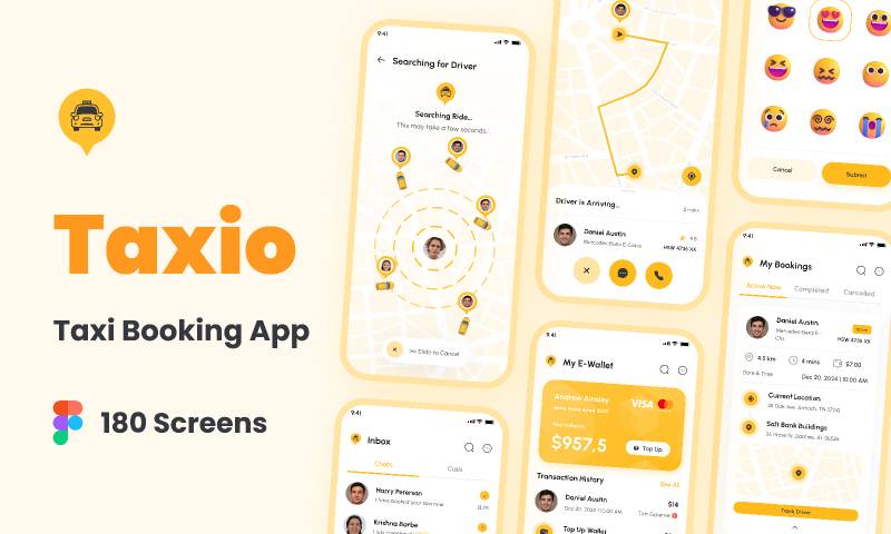 Taxio - Taxi Booking App UI Kit Figma Resource